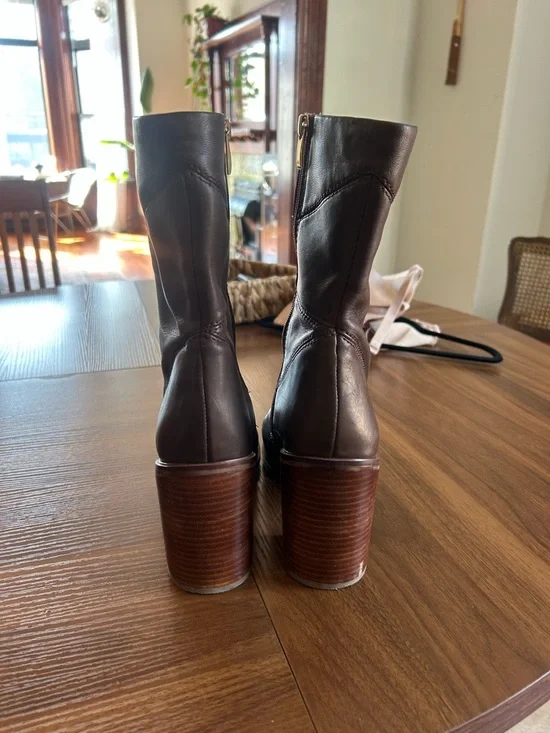 Franco Sarto Dark Brown Leather Ankle Booties with Block Heel - Picture 7 of 9